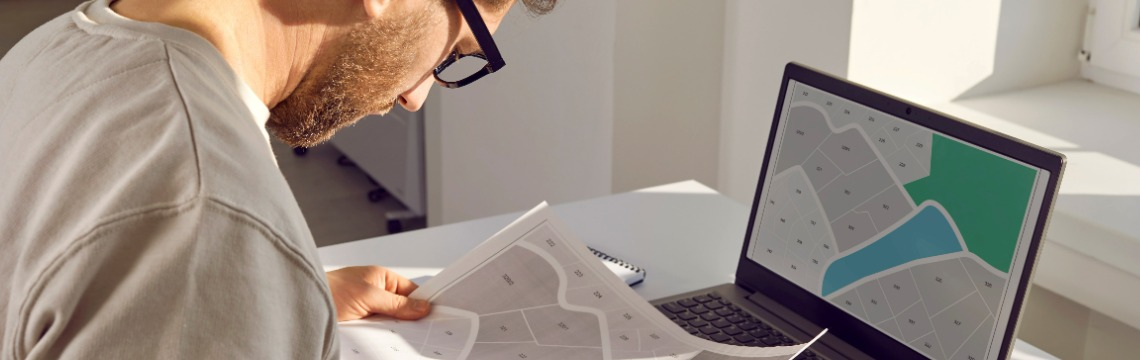 Person looking at a computer screen showing a map of sales tax jurisdictions.