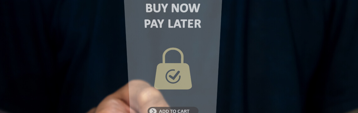 Graphic of “Buy now, pay later” above a mobile phone.