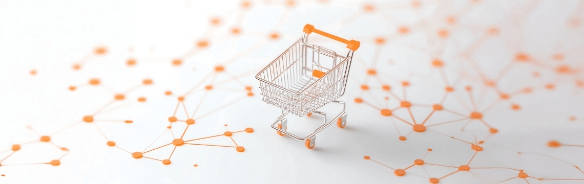 Abstract image of orange shopping cart and digital cables.