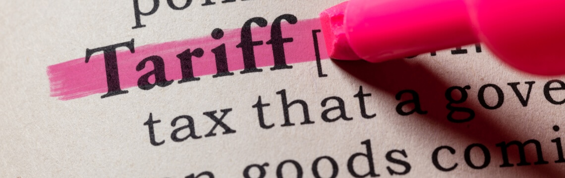 Highlighted dictionary entry of the word “tariff” with definition.