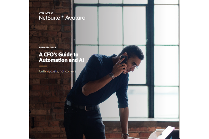 Cover of the business guide from Oracle NetSuite and Avalara titled “A CFO’s Guide to Automation and AI.